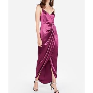 Express Satin Wrap Front Maxi Dress